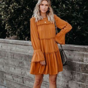 NEW VICI Vega Crochet Tiered Babydoll Boho Dress- MED